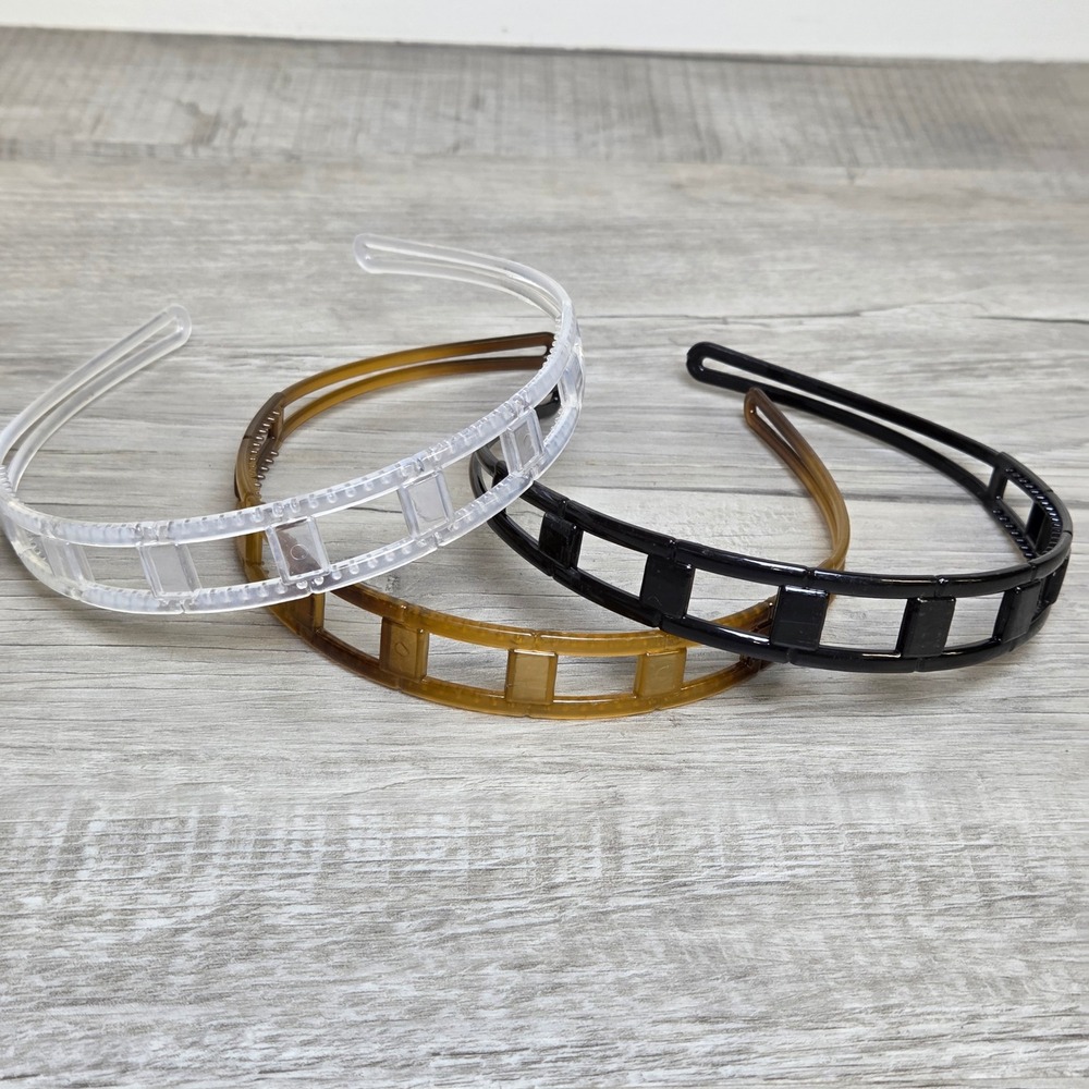 Set 3 Plastic Geometric Cutout Headbands Black Brown Clear Hair Accessories Y2K